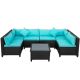 Wateday 7-Piece Wicker Patio U-Shape Conversation Sectional Seating Set with Blue Cushions, Pillows
