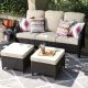 OVIOS Joyoung Brown 3-Piece Wicker outdoor Patio Sectional Conversation Seating Set with Beige Cushions
