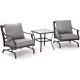 Black 3-Piece Metal Outdoor Patio Conversation Furniture Set Bistro Set 2 Chairs with Grey Cushion and Coffee Table