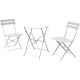 3-Piece Steel Frame Round Table Patio Outdoor Bistro Dining Set, Foldable Patio Table and Chairs Furniture, White