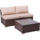 Brown 3-pc Wicker and Steel Sofa Sectional Loveseat Sofa Patio Conversation Set and Coffee Table with Beige Cushions