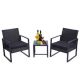 3-Pieces Patio Set Outdoor Wicker Patio Furniture Sets Modern Set with Coffee Table & Black Cushions for Yard and Bistro