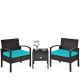 3-Piece Wicker Patio Conversation Set with Turquoise Cushions