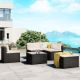 6-Piece Black Wicker Outdoor Sectional Sofa Set with Beige Cushions