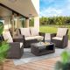 4-Piece Brown Wicker Rattan Outdoor Sectional Sofa Set with Khaki Cushions for Backyard, Poolside, Deck