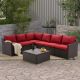 7-Piece PE Wicker Outdoor Sofa Sectional Set with Red Cushions and Storage Coffee Table, for Garden, Lawn, Balcony