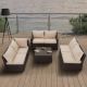 7-Piece PE Wicker Outdoor Sofa Sectional Set with Khaki Cushions and Storage Coffee Table, for Garden, Lawn, Balcony