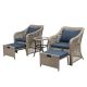 Brown 5-Piece Metal Wicker Outdoor Sectional Set w/ Blue Cushions - ZQ-THDBT0222AZJ