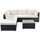 6-Piece Wicker Outdoor Sectional Set Black with Beige Cushions