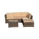 4-Piece Brown Wicker Outdoor Rattan Sectional Sofa with Tempered Glass Table and Light Khaki Cushions