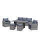 6-Piece Wicker Outdoor Sectional with Gray Cushions