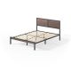 Zinus Mory Brown Metal and Wood Queen Platform Bed Frame with Split Headboard