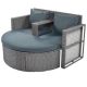 Brown 3-Piece Metal Wicker Outdoor Sectional Set with Gray Cushions for Umbrella