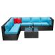 Expresso 5-Piece Wicker Metal Outdoor Sectional Set with Blue Cushions