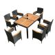 Black 7 Piece Wicker Outdoor Dining Set w/ Beige Cushions