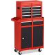 Costway 2 in 1 Tool Chest & Cabinet with 5 Sliding Drawers Rolling Garage Box Organizer - Black/Red