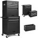 Costway High Capacity 6-Drawer Rolling Tool Chest Storage Cabinet Toolbox Combo w/ Riser - Black