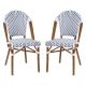 Alamont Home - Lourdes 2 Pack All-Weather Commercial Paris Chairs with Bamboo Print Frame - White & Navy/Natural Frame