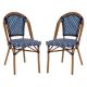 Alamont Home - Bordeaux 2 Pack All-Weather Commercial Paris Chairs with Bamboo Print Frame - Navy & White/Natural Frame