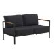 Alamont Home - Lea Indoor/Outdoor Patio Loveseat with Cushions - Modern Aluminum Framed Loveseat with Teak Accent Arms - Charcoal