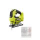 RYOBI ONE+ HP 18V Brushless Cordless Jig Saw (Tool Only) with All Purpose Jig Saw Blade Set (10-Piece)