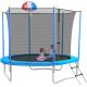 Afoxsos 8 ft. Blue Trampoline for Kids with Safety Enclosure Net, Basketball Hoop and Ladder, Outdoor Recreational Trampoline