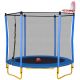 Zeus & Ruta 65 in. Kids Outdoor and Indoor Minimum Toddler Trampoline with Enclosure, Basketball Hoop and Ball in Blue