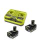 RYOBI ONE+ 18V Dual-Port Simultaneous Charger with ONE+ 18V 4.0 Ah Lithium-Ion HIGH PERFORMANCE Battery (2-Pack)