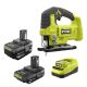 RYOBI ONE+ 18V Lithium-Ion 4.0 Ah Battery, 2.0 Ah Battery, and Charger Kit with ONE+ Cordless Jig Saw