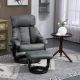 HOMCOM Gray PU Leather Massage Chair with Footstool and Swivel