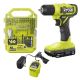 RYOBI ONE+ 18V Cordless 3/8 in. Drill/Driver Kit with 1.5 Ah Battery, Charger, and Drill and Drive Kit (65-Piece)
