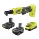 RYOBI ONE+ 18V Cordless 3/8 in. Ratchet Kit with (1) 18V 2.0 Ah Battery, (1) 18V 4.0 Ah Battery, and Charger