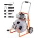 SKYSHALO Drain Cleaner Machine 75FT. x 1/2 In., Auto Feed Sewer Snake Drain Auger on Wheels, Portable, with 8 Cutters & Switch