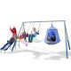 SPORTSPOWER Shooting Star Metal Swing Playset with 2 LED Swings, Saucer Swing with LED Tent Cover, & 5-FT Slide