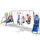 SPORTSPOWER Jump & Swing 7-Station Metal Swings Playset with Trampoline, 2 Swings, Trapeze, 2-Person Glider, & 6-FT Slide