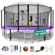 fiziti 16 ft. Round Backyard Trampoline Set with Basketball Hoop, Safety Enclosure, Sprinkler, Lights, Socks and Wind Stakes