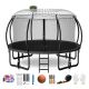 fiziti 12ft. Round Backyard Trampoline With Basketball Hoop, Safety Enclosure, Sprinkler, Lights, Socks and Wind Stakes