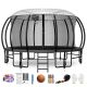 fiziti 16ft. Round Backyard Trampoline With Basketball Hoop, Safety Enclosure, Sprinkler, Lights, Socks and Wind Stakes