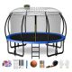 fiziti 14ft. Outdoor Recreational Trampoline With Basketball Hoop, Safety Enclosure, Sprinkler, Lights, Socks and Wind Stakes