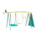 LUKVIZO Metal Outdoor Swing Set with 2 Swings, Climbing Ladder, Nets, Trapeze Bar, Soccer Goals and Basketball Hoop for Kids