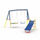 GOGEXX Outdoor Blue and Yellow Swing Set with Kids Slide and Swing