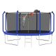 Noble House Isvalen 12 ft. Outdoor Recreational Trampoline for Kids with Safety Enclosure Net, Ladder and Basketball Hoop, Blue