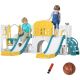 Bon Furni 8 in 1 Yellow Slide and Swing Playset with Basketball Hoop and Telescope