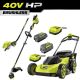 RYOBI 40V HP Brushless 20 in. Walk Behind Self-Propelled Mower, 17 in String Trimmer/Edger with (2) Batteries and (2) Chargers