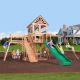 Backyard Discovery Caribbean Outdoor Playground Set w/ Wave Slide, Rockwall, Swing Set, and Porch-Style Bench Swing
