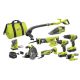 RYOBI ONE+ 18V Lithium-Ion Cordless 9-Tool Combo Kit with (2) Batteries, Charger, and Bag