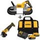 DEWALT 20V MAX XR Cordless Brushless Deep Cut Band Saw, 4.5 in. Grinder, and (2) 20V 5.0Ah Batteries
