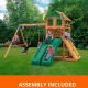 Gorilla Playsets Professionally Assembled Outing III Kids Outdoor Playground Set with Wood Roof, 2 Slides, Sandbox, Rock Wall, Swing Set