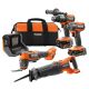 RIDGID 18V Brushless Cordless 4-Tool Combo Kit with (1) 4.0 Ah and (1) 2.0 Ah MAX Output Batteries, 18V Charger, and Tool Bag