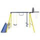 TIRAMISUBEST Outdoor Utility Metal 5 in 1 Swing Set with 2 Swing, 1 Horizontal Bar, 1 Slide Set and 1 Basketball Hoop